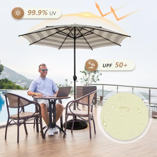 Abba Patio 9FT Lyon Outdoor Patio Umbrella Outdoor Table Umbrella with Push Button Tilt and Crank Market Umbrella 8 Sturdy Ribs UV Protection Waterproof for Garden Deck Backyard Pool, Black & Ivory