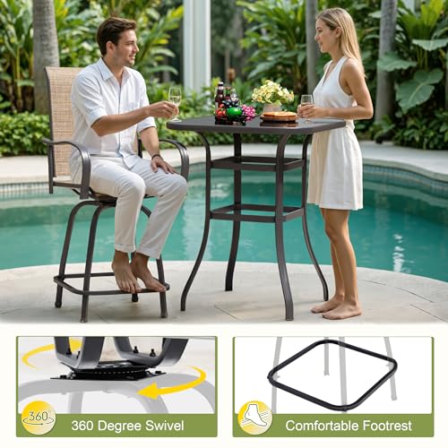 Devoko Patio Bar Stools Set of 2 All-Weather Outdoor Patio Furniture Set Counter Height Tall Patio Swivel Chairs for Bistro, Lawn, Garden, Backyard