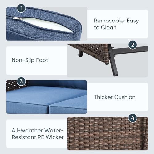 Belord Outdoor Glider Bench Patio Loveseat - 500 Lbs Weight Capacity 2 Seater Wicker Sofa, Small Porch Glider Furniture All Weather Rattan Couch with Removble Cushion for Balcony Deck Backyard, Brown
