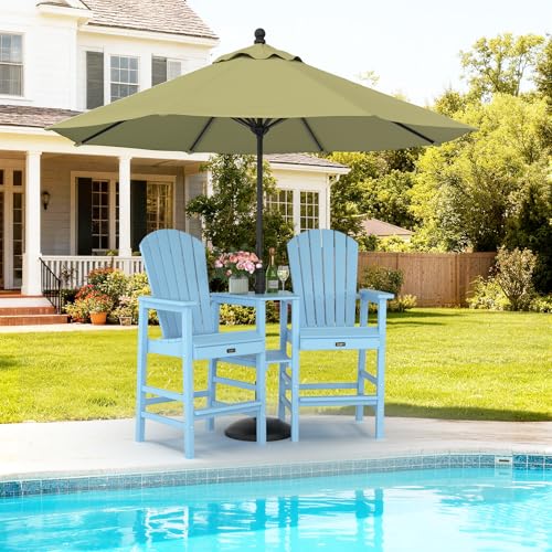 VINGLI Tall Adirondack Chairs Set of 2, All Weather HDPE Bar Height Adirondack Chair with Double Trays, Adirondack Barstools for Balcony, Poolside, Backyard and Patio (Blue)