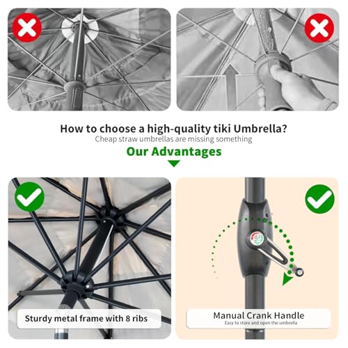CBFULLRES 8FT Tiki Umbrella, Patio Umbrella Thatched Umbrella Outdoor Patio, Upgrade with UPF 50+, Tiki Beach Umbrellas with Zinc Alloy Push Button Tilt and for Pool Backyard