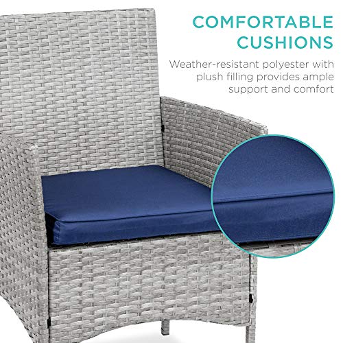 Best Choice Products 3-Piece Outdoor Wicker Conversation Bistro Set, Space Saving Patio Furniture for Garden w/Side Table - Gray/Navy