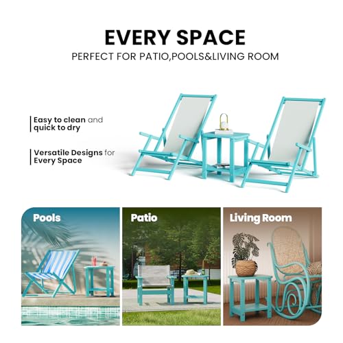UQQUUNIQ 2-Tier Outdoor Side Table, 16" Adirondack Small Side Table All Weather Resistant, Patio End for Outside or Indoor, Patio, Yard, Pool, Porch, Garden, Sky Blue