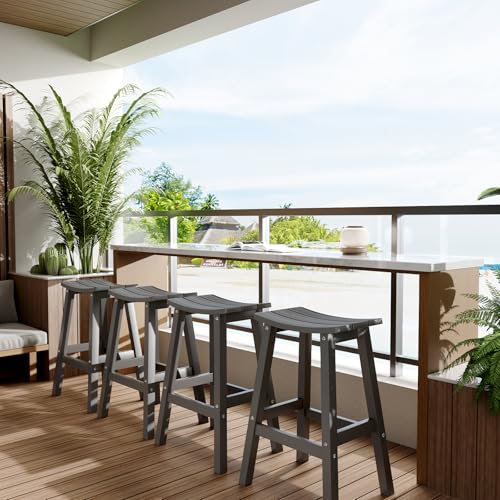 Stoog All-Weather Bar Stools Set of 4, 28" Outdoor Barstools with 400 lbs Capacity, Easy to Clean Low Maintenance HIPS Furniture, for Bar, Kitchen Counter & Patio, Grey