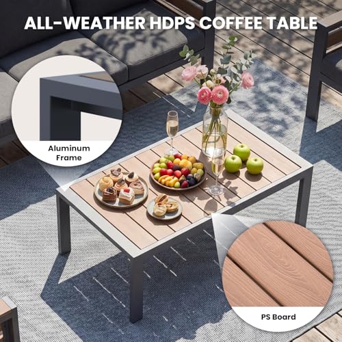 SUNYRISY Aluminum Outdoor Patio Furniture Set with Coffee Table, 4 Piece Outdoor Conversation Sets with Thick Cushions, Oversized Sectional Sofa Couch Set for Porch, Deck, Yard, Pool
