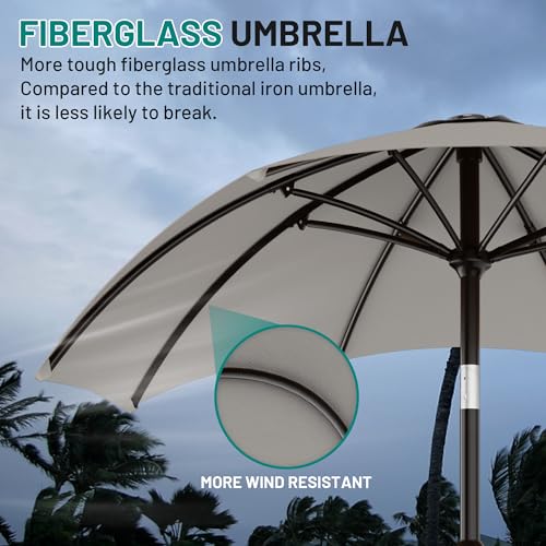 AreShark 10 FT Outdoor Patio Umbrella, Patio Table Umbrella with Push Button Tilt and Crank, Outdoor Patio Umbrellas with 8 Fiberglass Ribs, Patio Umbrellas for Market, Garden, Pool (Light Gray)