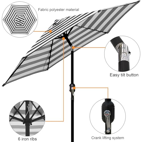 Blissun 7.5 ft Patio Umbrella, Yard Umbrella, Outdoor Market Umbrella with Push Button Tilt Crank (Black&White)