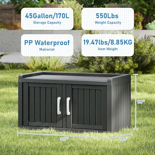 NBYSGO 2-Tier Storage Bench, Waterproof UV-Resistant Outdoor Shoe Storage Cabinet with 2 Doors & Adjustable Shelves for Indoor Outdoor Entryway, Hallway, Living Room (Black)