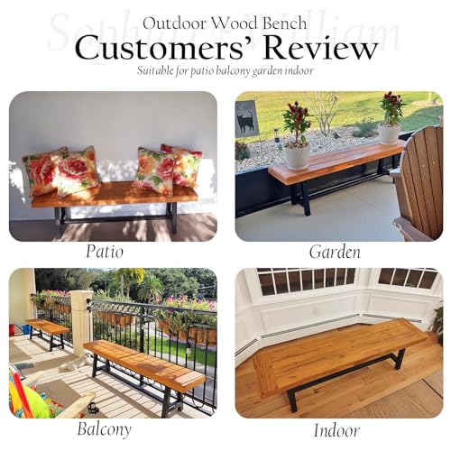 Sophia & William Outdoor Bench Garden Bench Wood 63", Patio Dining Bench Weatherproof, Wooden Park Front Porch Benches for Outside, Backless Acacia Wood Bench Long Narrow Clearance, Teak