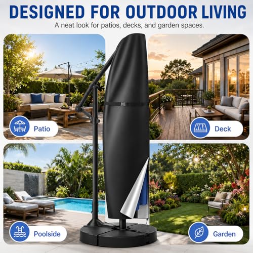 XDGDHSH Patio Umbrella Cover for Hanover Cantilever Round 10 ft, Outdoor Water-Resistant Offset Cantilever Cover with Zipper for Garden, Deck & Backyard