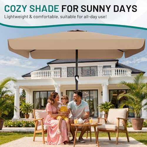 AreShark 8 X 10 FT Large Rectangular Patio Umbrella with Valance, Outdoor Table Market Umbrella w/Crank & 8 Ribs, Rectangle Outdoor Umbrellas for Garden, Deck, Yard and Poolside, Beige