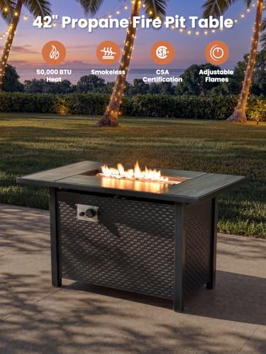 ovios 11 Piece Outdoor Patio Furniture Set with Fire Pit Table,Conversation Sectional Wicker Couch with Swivel Chairs,Modern Outside Sofa for Balcony Backyard, Dark Grey