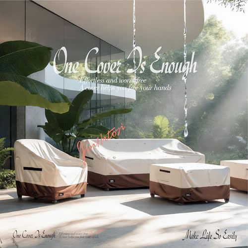 JinHrtoyi 3-Seater Outdoor Couch Cover, 76Wx32Dx31H inches Outdoor Furniture Covers Waterproof,100% Waterproof Heavy Duty Patio Furniture Covers,Beige&Brown Modern Style Outdoor Sofa Cover