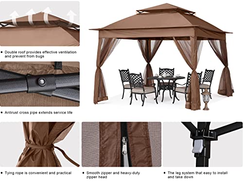 MASTERCANOPY Patio Gazebo Outdoor Pop Up Gazebo with Mesh Walls (11x11,Brown)