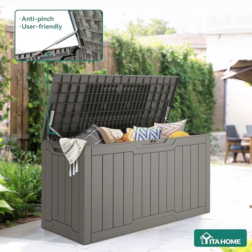 YITAHOME 80-Gallon Waterproof Resin Outdoor Storage Box, Lockable Storage Container for Outdoor Furniture, Cushion Storage, Pool Accessories, Garden Tools and Sporting Gear, Taupe