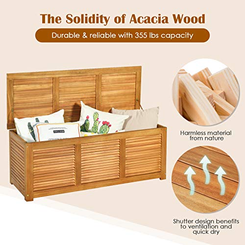 DREAMADE 47 Gallon Acacia Wood Deck Box, Patio Storage Bench with Large Capacity, Supports 355 lbs, Outdoor Storage Box for Garden Backyard Patio Porch Seating, Natural