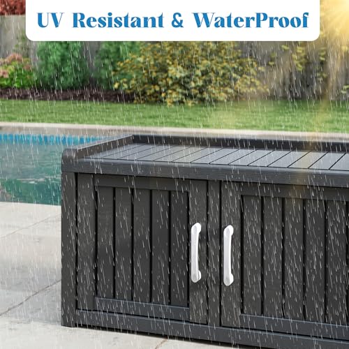 NBYSGO 2-Tier Storage Bench, Waterproof UV-Resistant Outdoor Shoe Storage Cabinet with 2 Doors & Adjustable Shelves for Indoor Outdoor Entryway, Hallway, Living Room (Black)