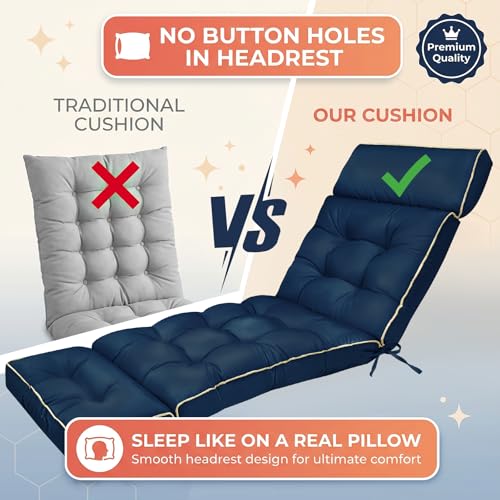 MAGIC ELEPHANT Chaise Lounge Cushion Outdoor, Memory Foam Replacement Patio Pool Lounge Chair Cushion with Ties for Outdoor Furniture, 74 x 22 x 4 Inch (Oxford Blue)