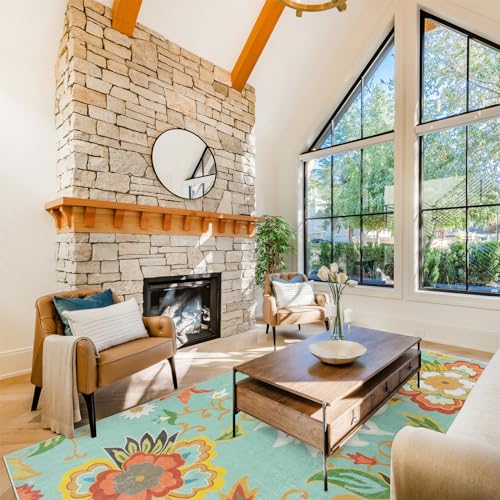 Lahome Floral Indoor Outdoor Rugs, 6x9ft Non Slip Outdoor Patio Rug for Balcony Deck, Soft Outdoor Area Rug for Camping PicnicBackyard, RV Outdoor Rugs for Living Room Dining Bedroom,Multi