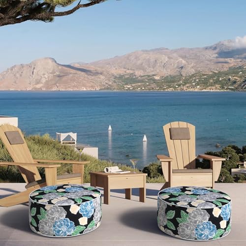 DYTXIII Inflatable Ottoman Stool D21 xH9 for Outdoor/Indoor Use, Water Repellent Patio Foot Rest with Portable Handle,Round Pouf Ottoman Suitable for Garden,Deck and Camping-Peony Garden