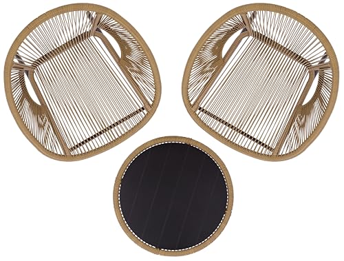 SAFAVIEH Outdoor Patio Furniture Collection – Otto Natural Rattan & Black 3-Piece Set, Modern Rope Chairs & Matching Table (PAT7549A)