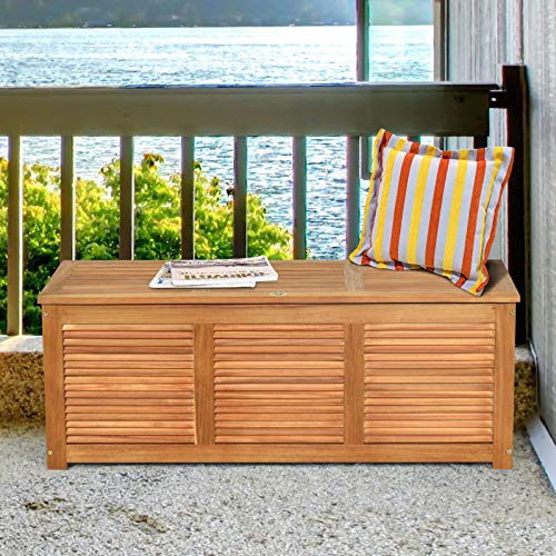 DREAMADE 47 Gallon Acacia Wood Deck Box, Patio Storage Bench with Large Capacity, Supports 355 lbs, Outdoor Storage Box for Garden Backyard Patio Porch Seating, Natural