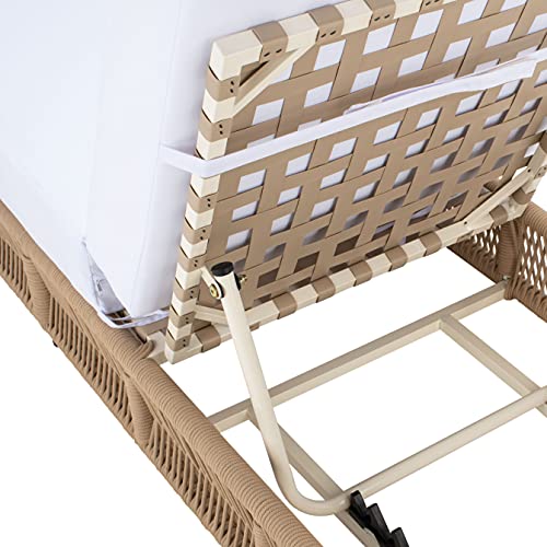 SAFAVIEH Outdoor - Gillian Chaise Lounge Chair - Tan & White - Steel and Woven Rope - Adjustable 5-Position Backrest - Ideal for Patio, Deck, Poolside, Backyard (PAT7527A)