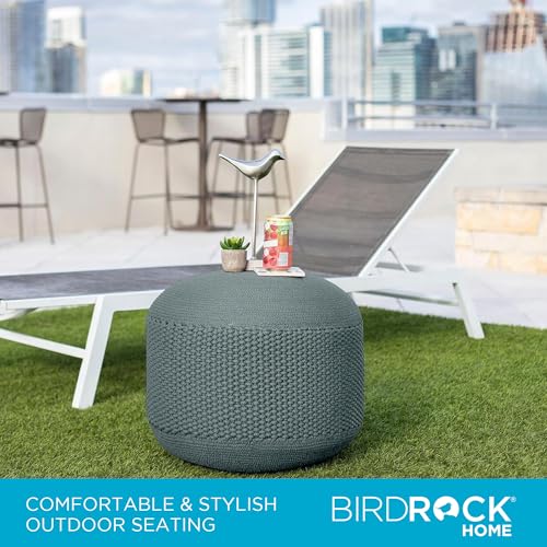 BIRDROCK HOME Outdoor Pouf Ottoman - Mist - Woven Indoor or Backyard Patio Use - Floor Footstool for Living Room- Knit Bean Bag - Oversized Padded Chair - Moroccan Foot Rest
