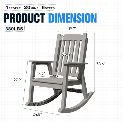 Devoko PP Material Rocking Chair Outdoor Indoor All Weather High Back Patio Rocker for Adult Heavy Duty Rocking Chair for Patio Backyard Porch Garden (Heavy Duty, Light Brown)