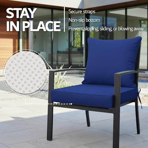 24x24 Inch Outdoor Chair Cushions Set of 2, Patio Furniture Cushions - Removable Cover, Water-Repellent, Fade-Resistant, Non-Slip Bottom & Straps, Replacement for Deep Seat Sofa & Couch - Navy