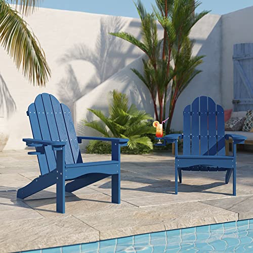 LUE BONA HDPS Adirondack Chairs Set of 4, Long-Lasting All-Season Outdoor Patio Chairs, Hidden Cup Holder, 350 LBS, Navy Blue