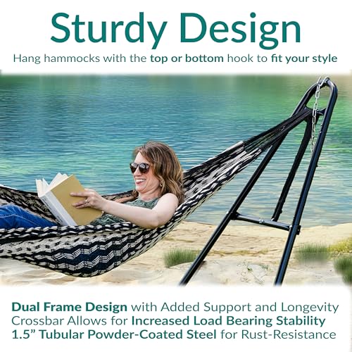 Sunnydaze Universal Double Hammock Stand Only - 550-Pound Capacity - Heavy-Duty Hammock Stand for Outside - Fits 9 to 14 Foot Hammocks - Black
