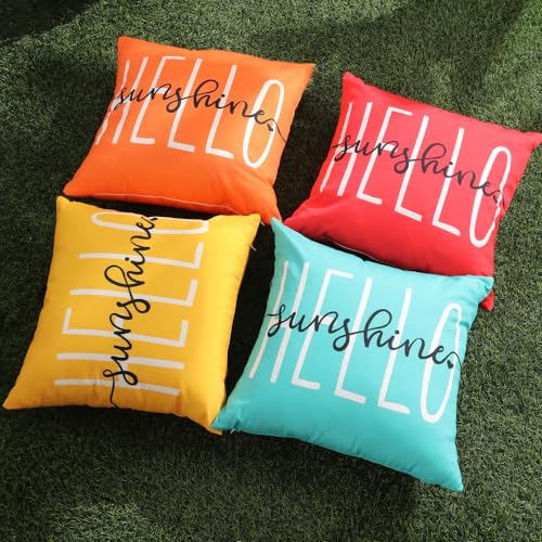 DFXSZ Outdoor Pillow Covers 18x18 Inch Set of 2 Hello Sunshine Decor Yellow Waterproof Summer Outdoor Waterproof Pillow Covers Decor for Patio Funiture Garden Sofa Couch 020B18