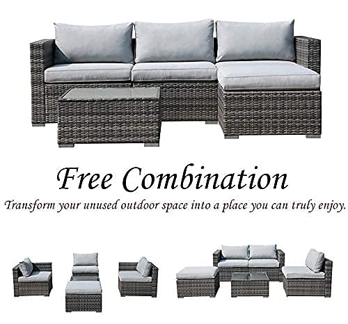 Patiorama 5 Piece Outdoor Patio Furniture Set, Sectional Conversation All-Weather Grey PE Wicker w/Light Cushions, Backyard Porch Garden Poolside Balcony Set