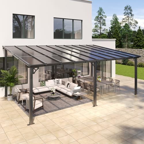 Breezestival 10' x 20' Lean to Gazebo, Hardtop Metal Gazebo Pergola with Polycarbonate Roof, Large Wall Mounted Heavy Duty Awnings, Patio Canopy for Backyard, Deck, Porch