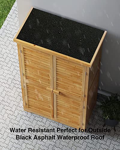 Bealife 63.2" Outdoor Storage Cabinet with Double Doors, Lockable Vertical Storage Shed with 3 Shelves Organizer, Waterproof Fir Wood Tool Closet Shed for Garden, Backyard, Patio, and Lawn -Natural