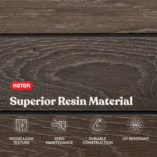 Keter Signature 60 Gallon Storage Bench Deck Box for Patio Furniture, Front Porch Decor and Outdoor Seating – Perfect to Store Garden Tools, Walnut