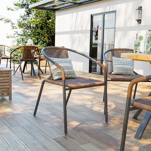 Amopatio Outdoor Dining Chairs Set of 6, Stackable Outdoor Patio Chairs, Rattan Patio Chairs Set of 6, for Porch, Deck, Yard, Garden, Poolside, Bistro, Restaurant, 6 Pack, Brown
