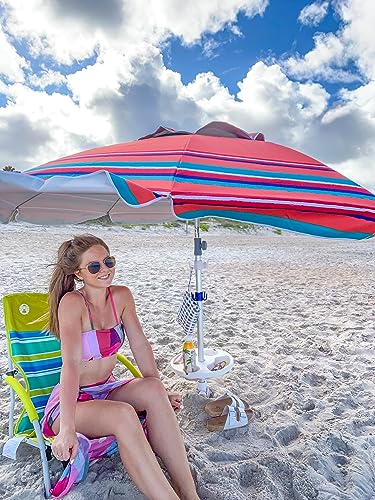 AMMSUN 7ft Heavy Duty HIGH Wind Beach Umbrella with sand anchor Vent Tilt Sun Shelter, UV 50+ Protection Portable Outdoor Sunshade Umbrellas Carry Bag for Patio Garden Pool Backyard Rust Red