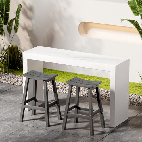 Stoog All-Weather Bar Stools Set of 4, 28" Outdoor Barstools with 400 lbs Capacity, Easy to Clean Low Maintenance HIPS Furniture, for Bar, Kitchen Counter & Patio, Grey