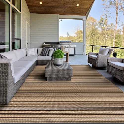 GENIMO Outdoor Rug 5x8 ft Waterproof, Reversible Plastic Straw Patio Rug for RV Camping Mat, Deck, Backyard Balcony Mat - Lightweight & Easy to Clean, BlackBrown