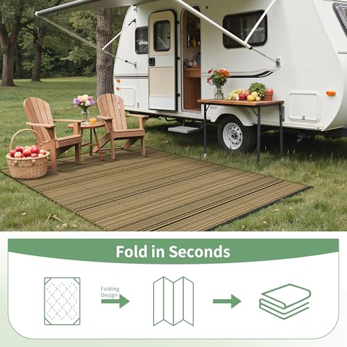 GENIMO Outdoor Rug 5x8 ft Waterproof, Reversible Plastic Straw Patio Rug for RV Camping Mat, Deck, Backyard Balcony Mat - Lightweight & Easy to Clean, BlackBrown