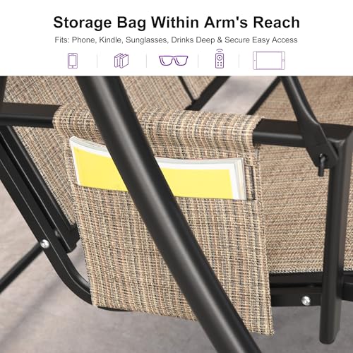 PURPLE LEAF 3-Seat Patio Swing with Stand and Meatl Steel Frame Porch Swing with Adjustable Tilt Canopy All-Weather Outdoor Swing Chair Seat for Backyard Garden Deck Balcony (Khaki)