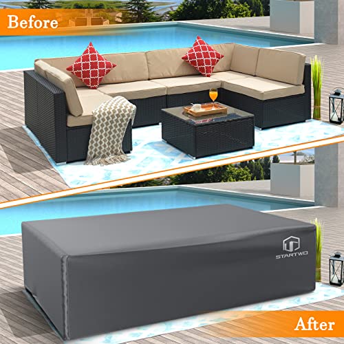 STARTWO Patio Furniture Covers Waterproof, Anti-UV Tear-Resistant 500D Heavy Duty 7-12 Seats Outdoor Furniture Cover for Sectional Sofa and Table Chairs, 110"x84"x28", Grey