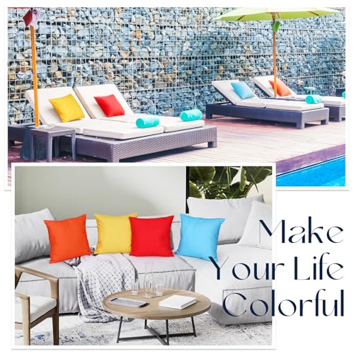 Colingmill 4 Set Waterproof Colorful Outdoor Throw Pillow Covers with 4 Pillow Inserts 18 x 18 Inch Picnic Decorative Waterproof Throw Cushion for Home Sofa Couch Patio