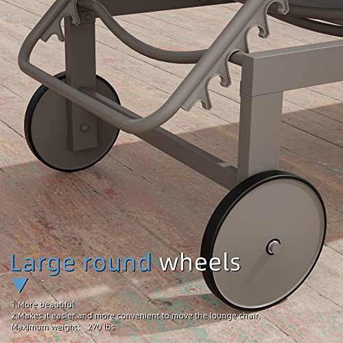 Shintenchi 2 PCS Outdoor Chaise Lounges Chair with Wheels Aluminum Reclining Patio Lounge Chairs with 5 Adjustable Position Recliner for Patio, Beach, Yard, Pool Patio Furniture Set,Khaki