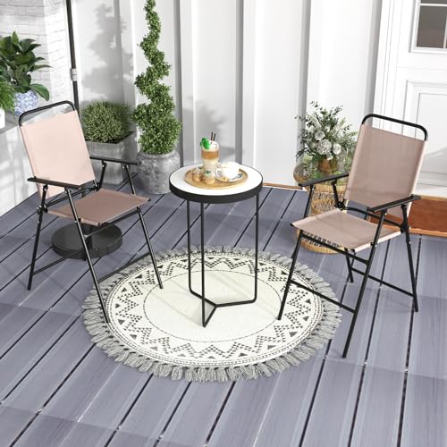 Giantex Outdoor Folding Bar Chair Set of 2, Counter-Height Patio Chairs with Backrest, Armrests, Footrest, Metal Frame, Patio Furniture Chair Set for Backyard Poolside Balcony, 330 LBS Capacity