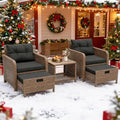 GULAIMOAO Balcony Furniture 5 Pieces Patio Set, Hand-Woven Rattan Patio Conversation Set with Soft Cushions & Coffee Table, Outdoor Chairs with Hidden Ottoman for Porch, Lawn, Garden, Balcony, Black