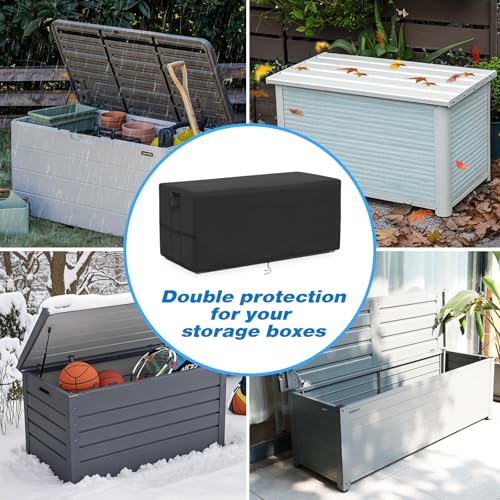 Kingling Deck Box Cover, Outdoor Storage Box Cover for Keter 165 Gallon Deck Box, Waterproof Outside Storage Bench Deck Boxes Covers Black (62" L x 30" W x 28" H inch)