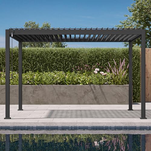 Mirador 111S Round Louvered Pergola Gazebo, 10Ft x 13Ft, Full Aluminum Frame, Adjustable Roof, Outdoor, Durable, Charcoal